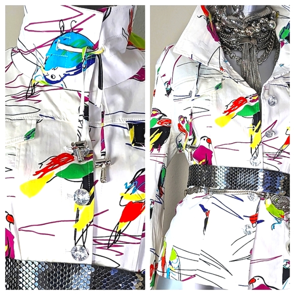 Novelty Print Button Down "Art to Wear" Vintage Artistic Jacket - Picture 6 of 13